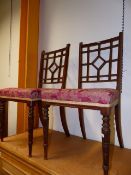 A PAIR OF HEAL'S ARTS AND CRAFTS STYLE SIDE CHAIRS AND TWO FURTHER CHAIRS.