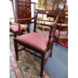 SIX CARVED MAHOGANY 19th.C.BAR BACK DINING CHAIRS TO INCLUDE AN ARMCHAIR.