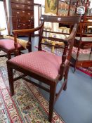 SIX CARVED MAHOGANY 19th.C.BAR BACK DINING CHAIRS TO INCLUDE AN ARMCHAIR.