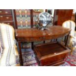 AN INLAID GEORGIAN AND LATER BOW FRONT SERVING TABLE, APRON WITH CARVED SWAG DECORATION AND