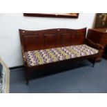 AN 18th.C.OAK AND INLAID PANEL BACK HALL SETTLE. W.184cms.