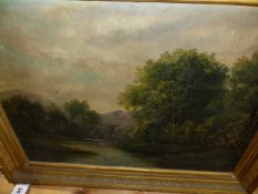 R.HILDER (LATE 19th.C.) A WOODED RIVER LANDSCAPE, SIGNED OIL ON CANVAS. 38 x 50cms.