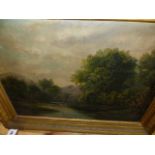 R.HILDER (LATE 19th.C.) A WOODED RIVER LANDSCAPE, SIGNED OIL ON CANVAS. 38 x 50cms.
