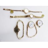 A SELECTION OF FIVE WATCHES TO INCLUDE A 9ct GOLD MOVADO BRACELET WATCH, A 9CT GOLD ZENITH HEAD