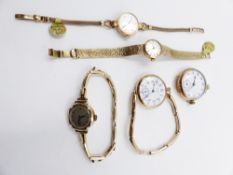 A SELECTION OF FIVE WATCHES TO INCLUDE A 9ct GOLD MOVADO BRACELET WATCH, A 9CT GOLD ZENITH HEAD