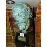 ARTHUR BARNEY SEALE (ARR) A VERDIGRIS PATINATED BRONZE PORTRAIT BUST OF AUGUSTUS JOHN WITH BLACK TAP