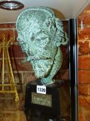 ARTHUR BARNEY SEALE (ARR) A VERDIGRIS PATINATED BRONZE PORTRAIT BUST OF AUGUSTUS JOHN WITH BLACK TAP