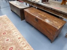 AN 18th/19th.C.PLANK COFFER WITH CHIP CARVED DECORATION TOGETHER WITH A SIMILAR ELM COFFER.