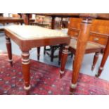 TWO 19th.C.MAHOGANY GILLOWS STYLE STOOLS AND A SMALL CANE SEAT CHIPPENDALE STYLE STOOL. (3)