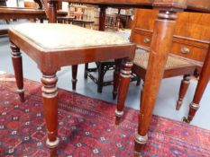 TWO 19th.C.MAHOGANY GILLOWS STYLE STOOLS AND A SMALL CANE SEAT CHIPPENDALE STYLE STOOL. (3)