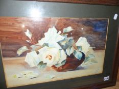 WALTER S.SKINNER (EARLY 20th.C.) STILL LIFE OF ROSES, SIGNED WATERCOLOUR. 28 x 46cms.