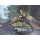 EARLY 19th.C.ENGLISH SCHOOL. A WOODED RIVER SCENE, OIL ON CANVAS. 52 x 62cms.
