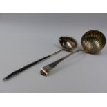 A SILVER HALLMARKED SOUP LADLE 1763 LONDON, APPROXIMATE WEIGHT 5.9ozs, TOGETHER WITH A FURTHER