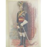 FOUR 19th/20th.C.WATERCOLOURS OF MILITARY SUBJECTS, A FULL LENGTH PORTRAIT SIGNED INDISTINCTLY, 45 x