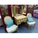 A PAINTED FRENCH LOUIS XV STYLE DRESSING TABLE WITH MIRROR BACK AND COMPARTMENT TOP TOGETHER WITH