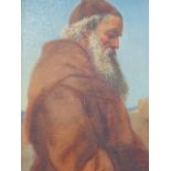 19th.C.ENGLISH SCHOOL. PORTRAIT OF A MONK, OIL ON BOARD. 23 x 15cms.