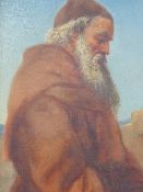 19th.C.ENGLISH SCHOOL. PORTRAIT OF A MONK, OIL ON BOARD. 23 x 15cms.