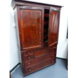 A WM.IV.MAHOGANY AND ROSEWOOD CROSSBANDED LINEN PRESS WITH FITTED SLIDES. W.133 x H.196cms.