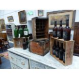 A QUANTITY OF ANTIQUE AND VINTAGE WINE BOTTLES AND WINE CRATES.