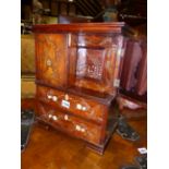AN ANGLO INDIAN INLAID MINIATURE HARDWOOD TABLE TOP FITTED WRITING CABINET IN THE FORM OF A LINEN