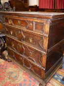 A 17th.C.AND LATER OAK CHEST OF FOUR PANEL FRONT DRAWERS. W.92cms.