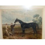 AFTER HARRY HALL (1816-1882) PORTRAIT OF VOLTIGEUR, HAND COLOURED FOLIO PRINT. 57 x 69cms.