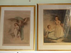 TWO EARLY 19th.C.HAND COLOURED PRINTS, CAKES AFTER W.ARTAUD 55 x 41cms AND ANOTHER OF ANGELS AFTER