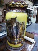 A VERY LARGE VICTORIAN GILT AND POLYCHROME DECORATED GLASS APOTHECARY JAR WITH COVER, ARMORIAL CREST