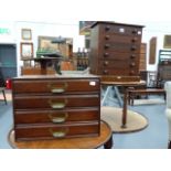 A SMALL SIX DRAWER COLLECTOR'S CABINET BY A W GAMMIDGE AND A SMALL FOUR DRAWER FILE CHEST.