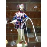 A LADY JESTER FIGURE BY ROYAL DOULTON INSCRIBED TO BASE AND NUMBERED HN/221. H.17cms.
