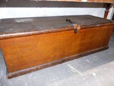 A VICTORIAN LARGE PINE BLANKET BOX WITH ORIGINAL PAINT FINISH. W.126cms.