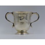 A GEORGE II, SILVER HALLMARKED TWO HANDLED CUP 1724 LONDON, JAMES SMITH,APPROXIMATE HEIGHT 11.