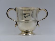 A GEORGE II, SILVER HALLMARKED TWO HANDLED CUP 1724 LONDON, JAMES SMITH,APPROXIMATE HEIGHT 11.