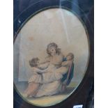 LATE 18th/EARLY19th.C. ENGLISH SCHOOL. TWO OVAL WATERCOLOUR STUDIES OF A MOTHER AND HER CHILDREN. 22