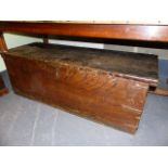 A 19th.C.PINE BLANKET CHEST WITH SCUMBLE PAINT DECORATION AND IRON BINDINGS. W.132cms.
