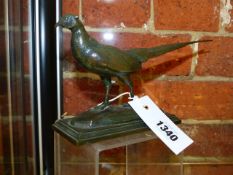 AFTER BARYE. A PATINATED BRONZE FIGURE OF A PHEASANT WITH FOUNDRY MARK OF F.BARBEDIENNE. W.21cms.