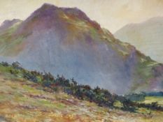 ERNEST WALBOURN (1872-1927) VIEW FROM THE CLIFFS, INITIALLED OIL ON BOARD AND ANOTHER MOUNTAIN