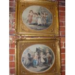 FOUR HAND COLOURED OVAL PRINTS OF CHILDREN AFTER F.BARTOLOZZI IN ELABORATE GILT FRAMES. OVERALL 51 x