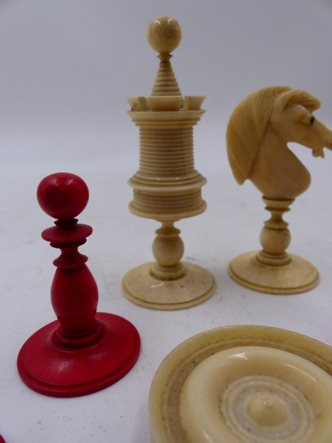 THREE ANTIQUE CARVED AND STAINED IVORY AND BONE BOARD GAME PIECES, TWO CHESS SETS AND A SET OF - Image 28 of 86