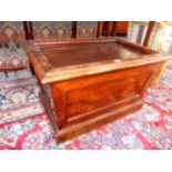 A 19th.C.MAHOGANY OPEN TOP WINE COOLER WITH LATER INSET TOP, PANELLED FORM ON PLINTH BASE. W.81cms.