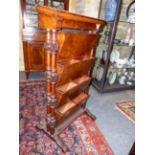 A RARE AND UNUSUAL VICTORIAN BURL WALNUT ADJUSTABLE CAMPAIGN OFFICE/DOCUMENT STAND. FOLDING TOP WITH