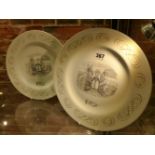 A PAIR OF 1950'S WEDGWOOD PLATES DECORATED WITH TINTERN ABBEY DESIGNED BY LAURENCE WHISTLER FROM THE