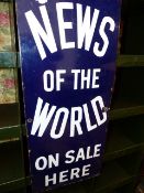 A NEWS OF THE WORLD ENAMEL SIGN. 73.5 x 30cms.