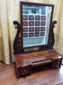 A WM.IV.MAHOGANY SWING DRESSING TABLE MIRROR WITH THREE DRAWER BASE.