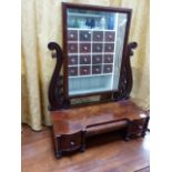 A WM.IV.MAHOGANY SWING DRESSING TABLE MIRROR WITH THREE DRAWER BASE.