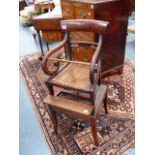 A 19th.C.MAHOGANY CHILD'S CHAIR WITH DETACHABLE RAISED STAND.