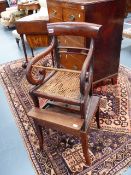 A 19th.C.MAHOGANY CHILD'S CHAIR WITH DETACHABLE RAISED STAND.