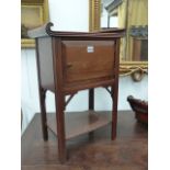 AN INTERESTING ANTIQUE ARTS AND CRAFTS MAHOGANY SMALL CABINET FITTED AS A HUMIDOR. W.41cms.