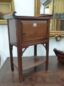 AN INTERESTING ANTIQUE ARTS AND CRAFTS MAHOGANY SMALL CABINET FITTED AS A HUMIDOR. W.41cms.