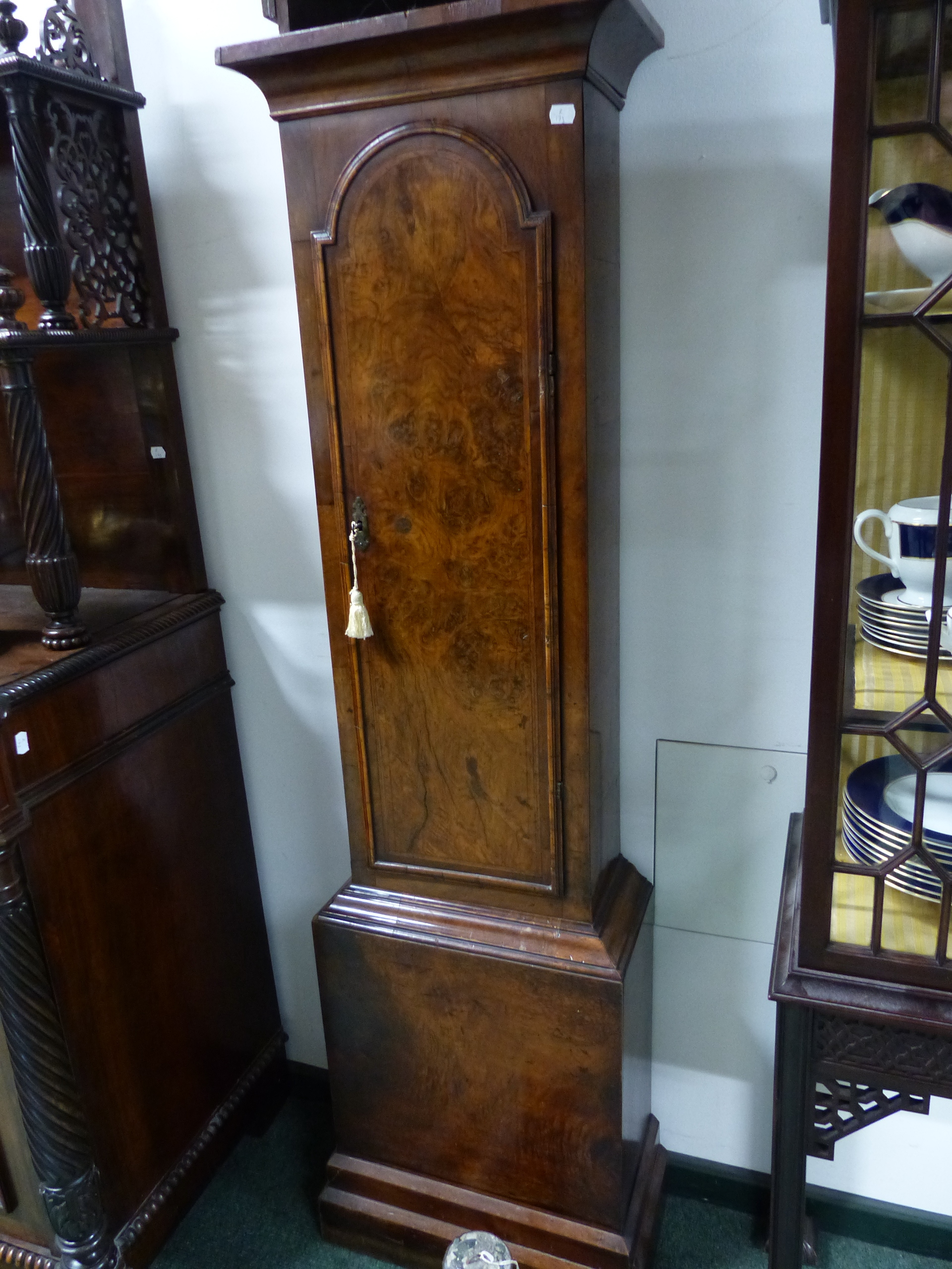 AN 18th.C.WALNUT CASED EIGHT DAY LONG CASE CLOCK WITH THREE TRAIN EIGHT BELL CHIMING MOVEMENT. 12" - Image 10 of 13